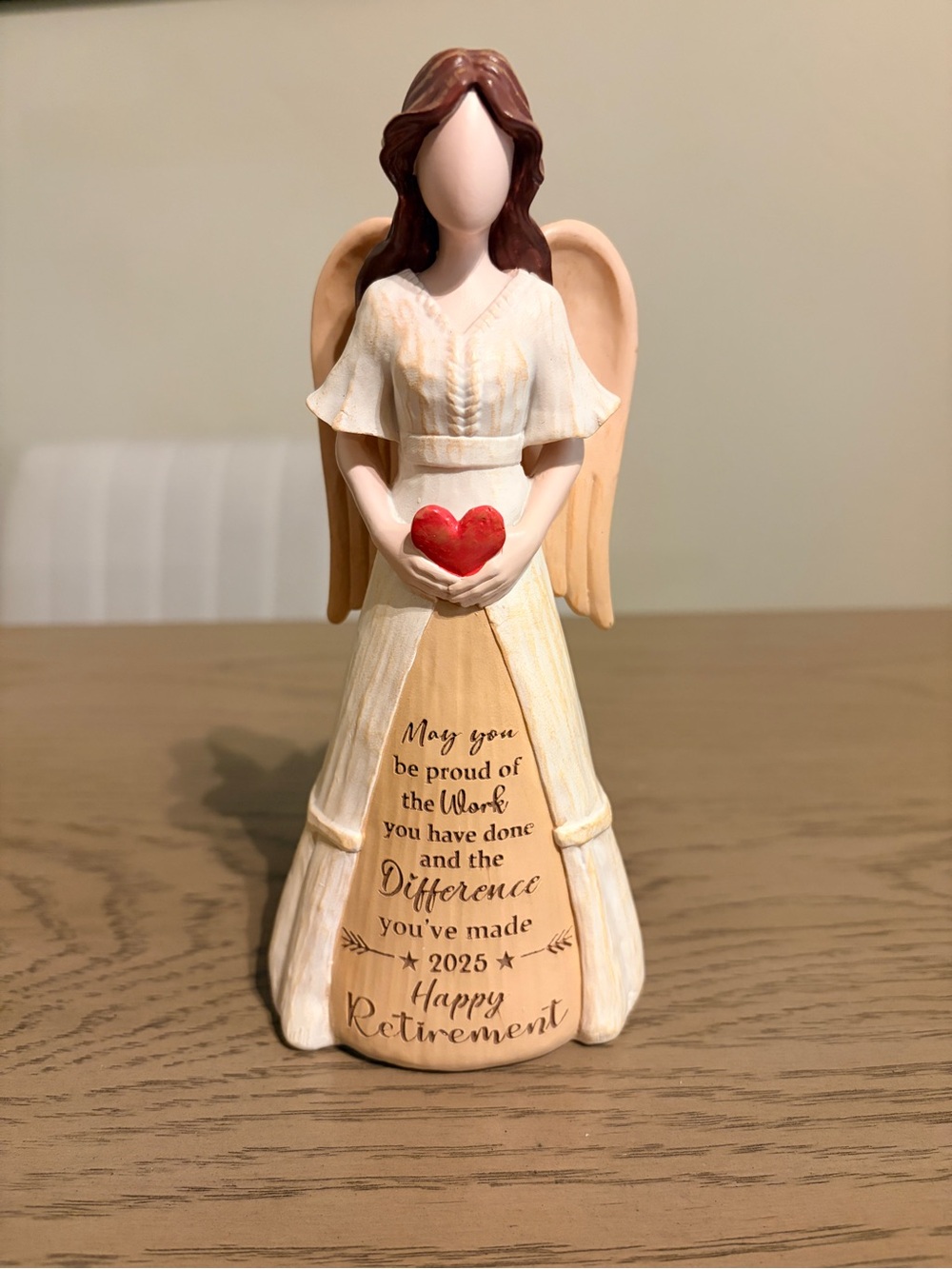 2025 Retirement Angel Figurine in Cream and Tan with Red Heart